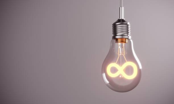 Infinity symbol in the glowing light bulb. (3d render)